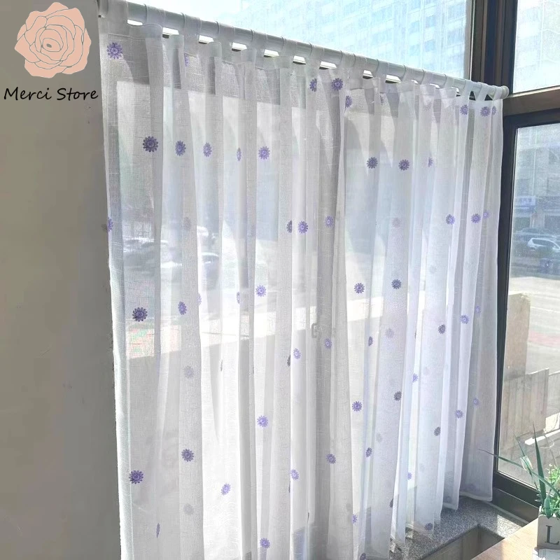 

Foreign Trade Original Single Gauze Pastoral Curtain for Living Room Small Fresh Coffee Embroidery Half Window Drapes Thermal