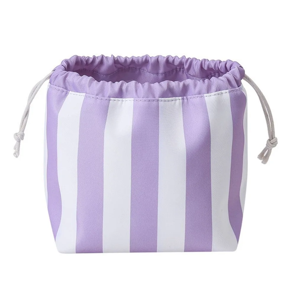 Striped Drawstring Cosmetic Bag Portable Waterproof Makeup Bag Organize Drawstring Closure Large Capacity