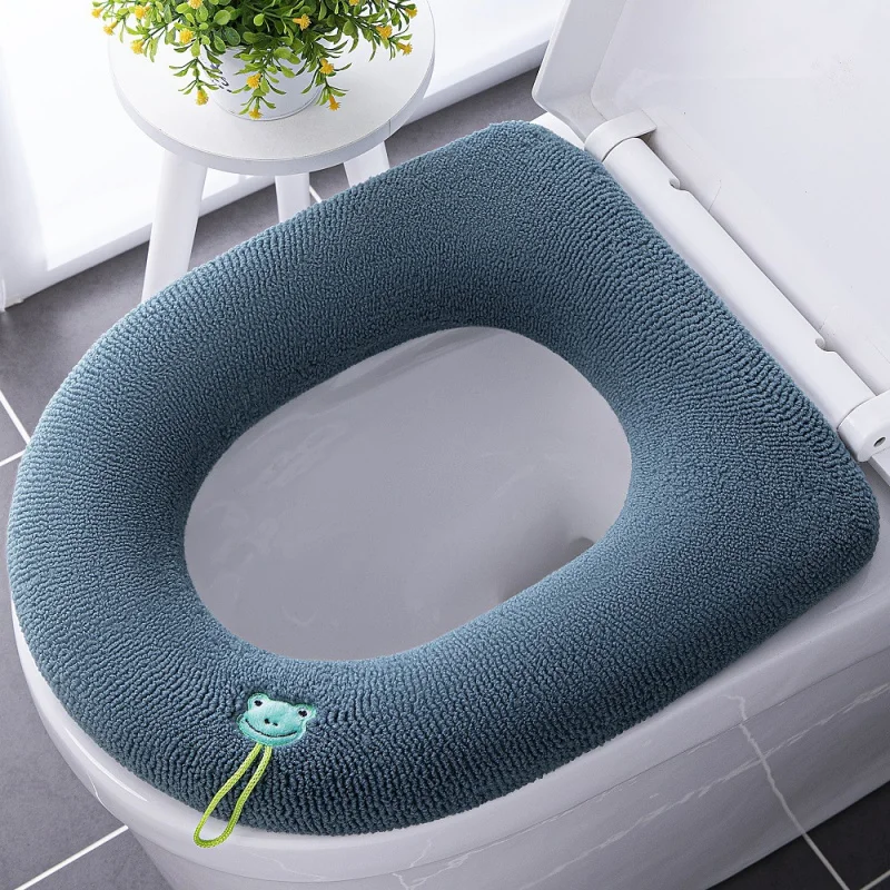 2025 home winter toilet mat washable high elasticity WC seat cover warm cartoon embroidery handle soft toilet Cape seat pad Cove