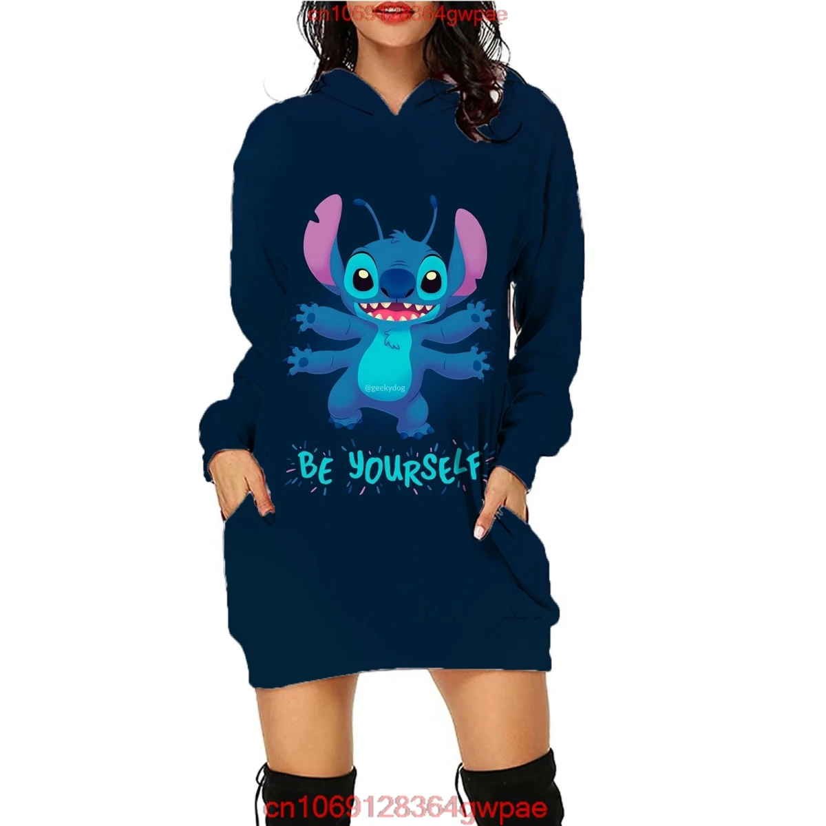 Stitch Fashion Kawaii Hoodie Dresses Stitch Women Disney Sweater Dress Luxury Party Disney Mini Y2k Long Sleeves Women Dress