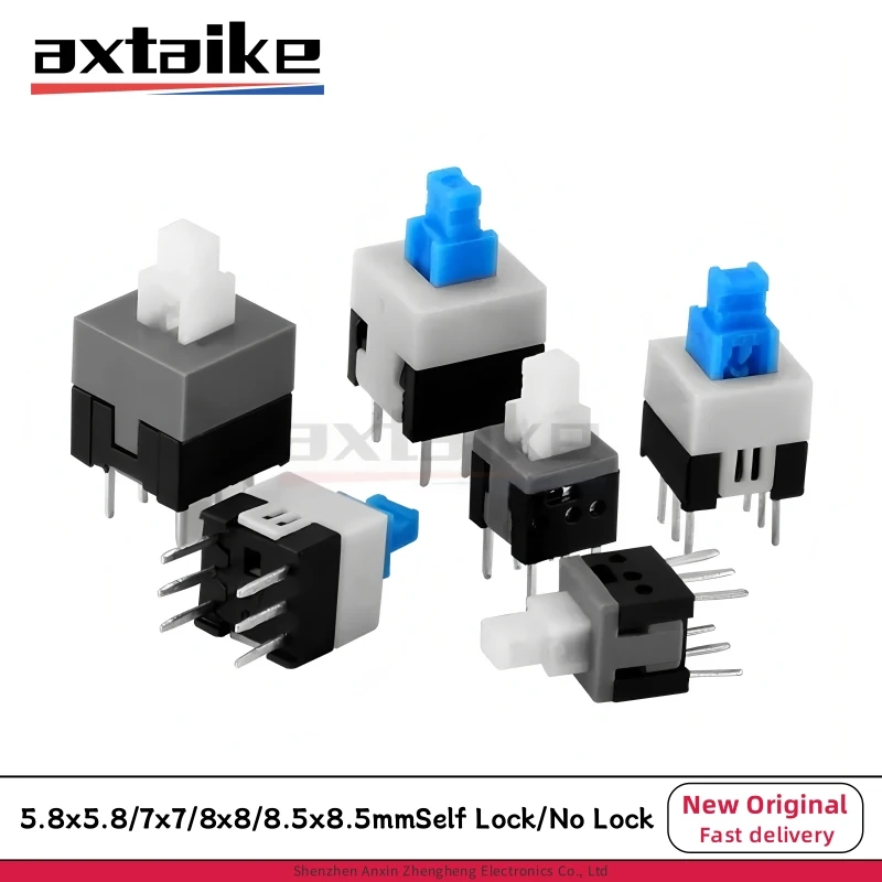 10PCS 5.8*5.8mm 7*7mm 8*8mm 8.5*8.5mm Self Lock/No Lock Push Tactile Power Micro Switch 6Pin DPDT Mini Button Switches 7×7 8×8