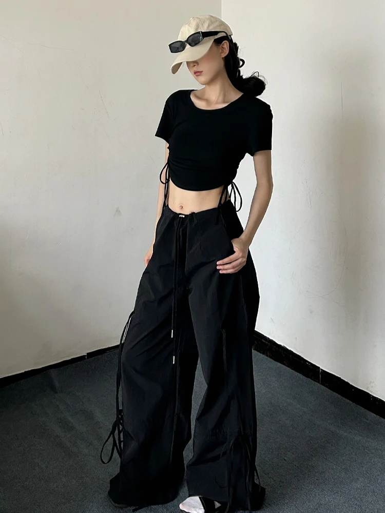 Pantaloni a gamba larga a vita alta Street Sle Pantaloni lunghi larghi da donna Jazz Sa Functionali Abbigliamento da lavoro hip-hop alla moda Bla