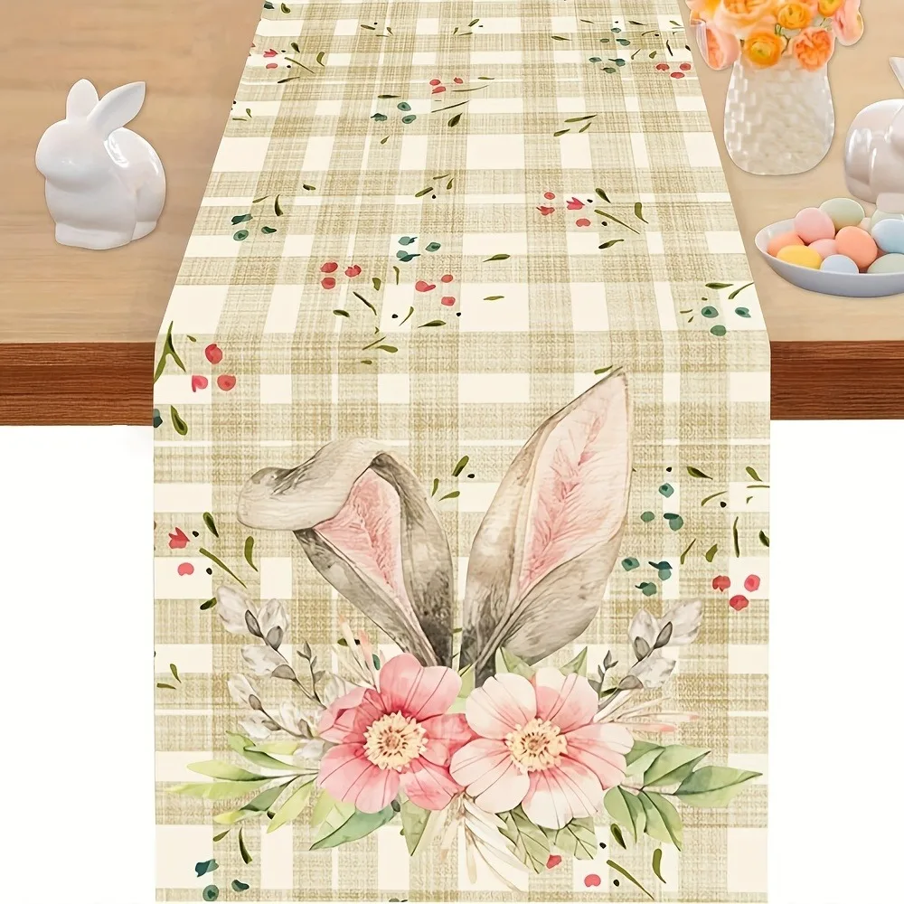 

Easter Table Runner Multiple Sizes Screen Print Bunny Rabbit Watercolor Design Polyester Fabric Kitchen Dining Decor Seasonal