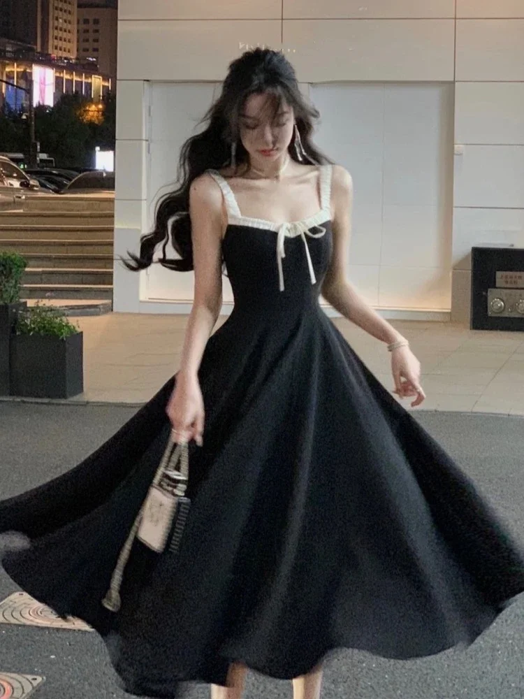 

French Vintage Black Evening Party Dress Women 2023 Summer Elegant Romantic Prom Vestidos Korean A-line Graduation Dresses V998