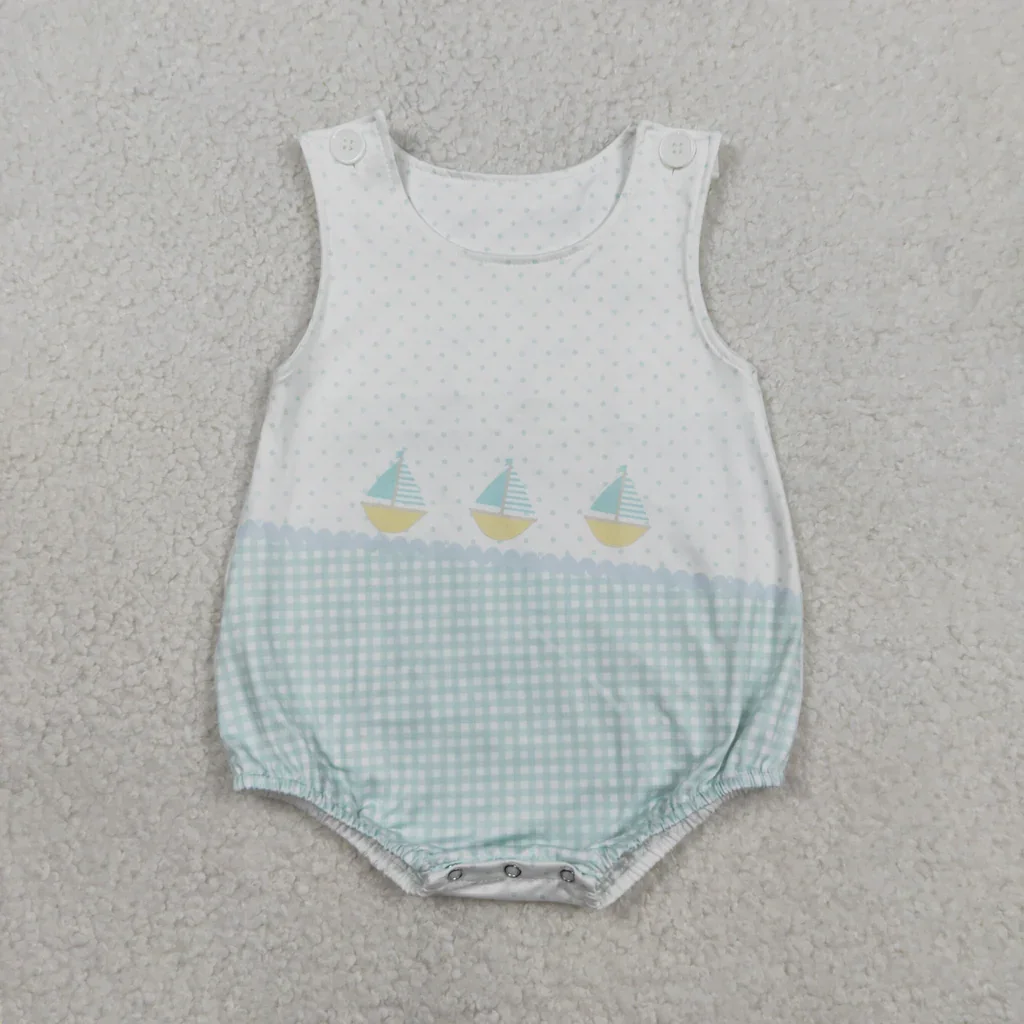 Summer Ocean Sailboat Baby Boys Bubble Romper