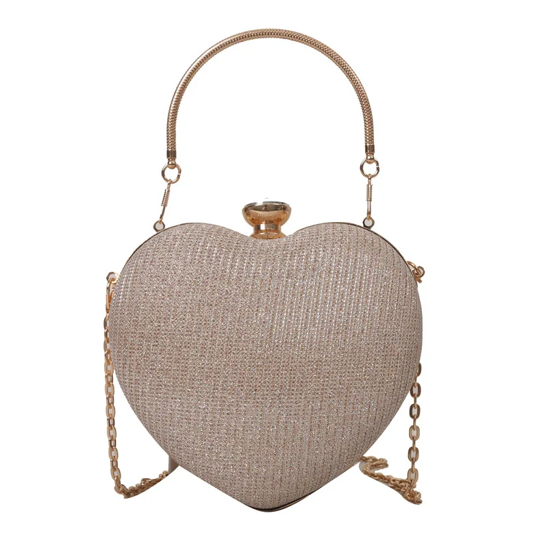 Abend Clutch Tasche Frauen Tasche Glänzende Handtasche Herz Form Metall Kupplungen Tasche Mode Kette Schulter Umhängetasche Luxus Dame Geldbörse – Detail 37