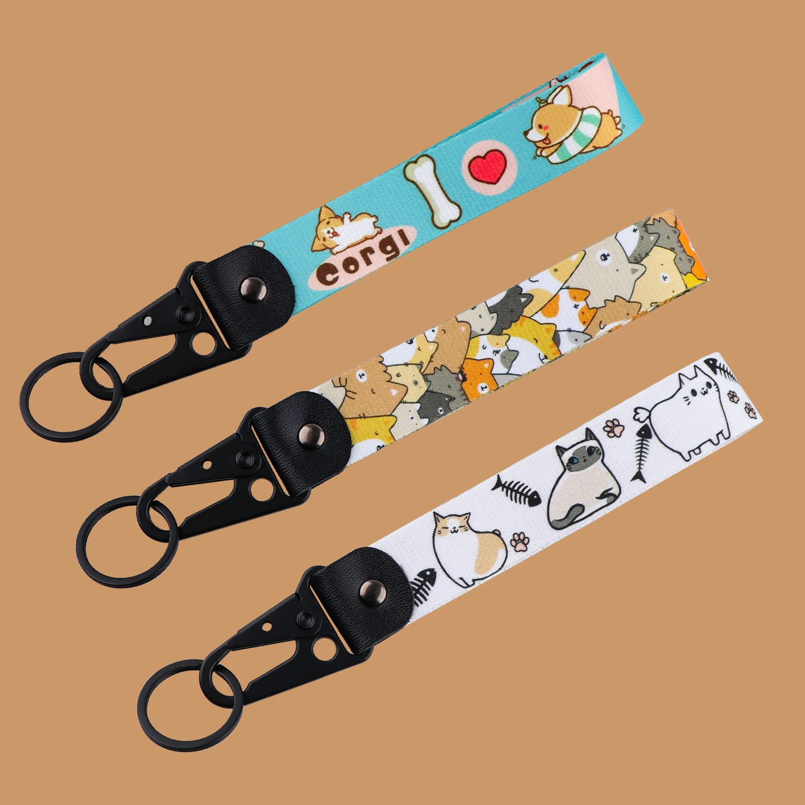 Cute Corgi Short Mobile Phone Lanyard Kawaii Cat Wrist Rope Keychain Badge ID Cards Holders Pendant Key Holder Accessories