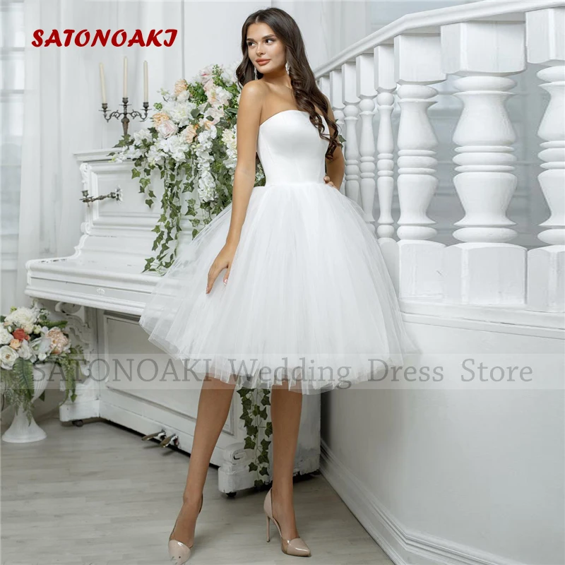 

Elegant Simple Sweetheart Satin Wedding Dress for Women A-Line Knee Length Sexy Lace-up Bride Ball Gown Vestido De Novia Custom