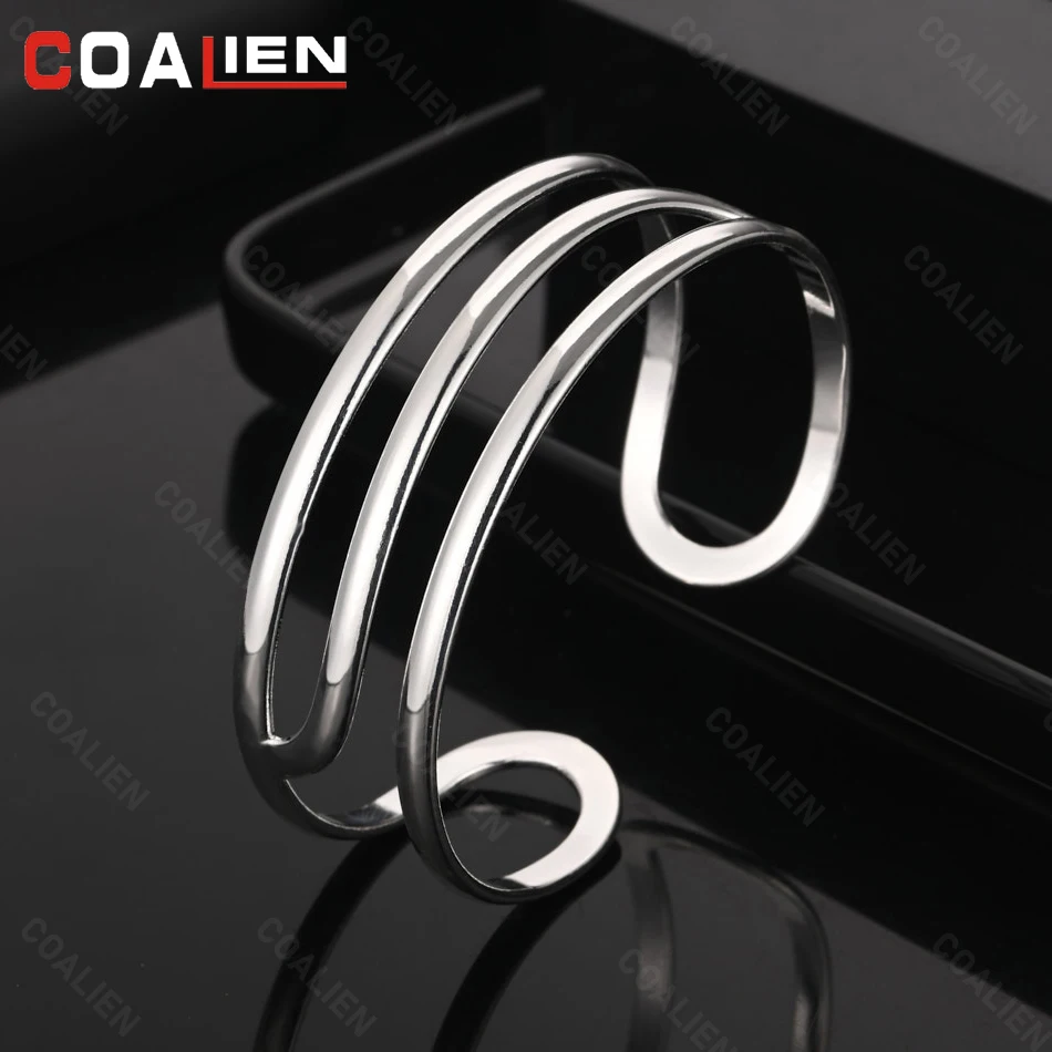 

COALIEN 925 Sterling Silver Minimalist Geometric Open Bracelet Women's Noble Charm Engagement Jewelry