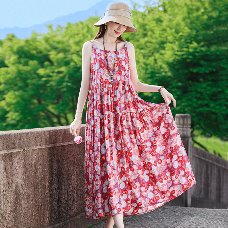 

XL-5XL Women Pajama Dress Sexy Sling Nightdress Beach Printed Summer Nightgowns Plus Size Sleeping Night Shirt Ladies Nightwear