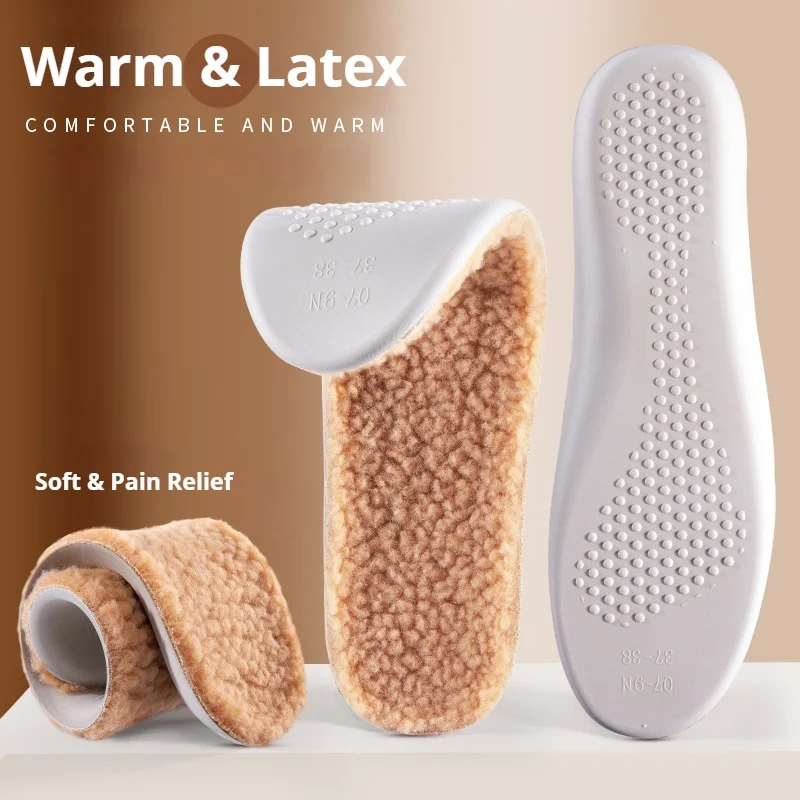 

Winter Warm latex Insole Lamb wool Shoe Insoles Soft Comfortable Sneakers Snow Boots Shoe Sole Men Woman Heating Pads 1Pair