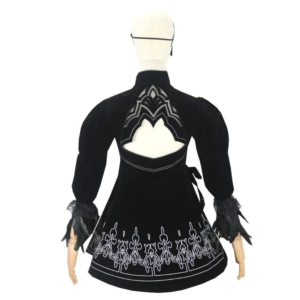 8PCS anime 2B Cosplay Costume Game Women Eye Mask Gloves Socks Black Dress 2B Cosplay Costume Halloween Accessories view 4