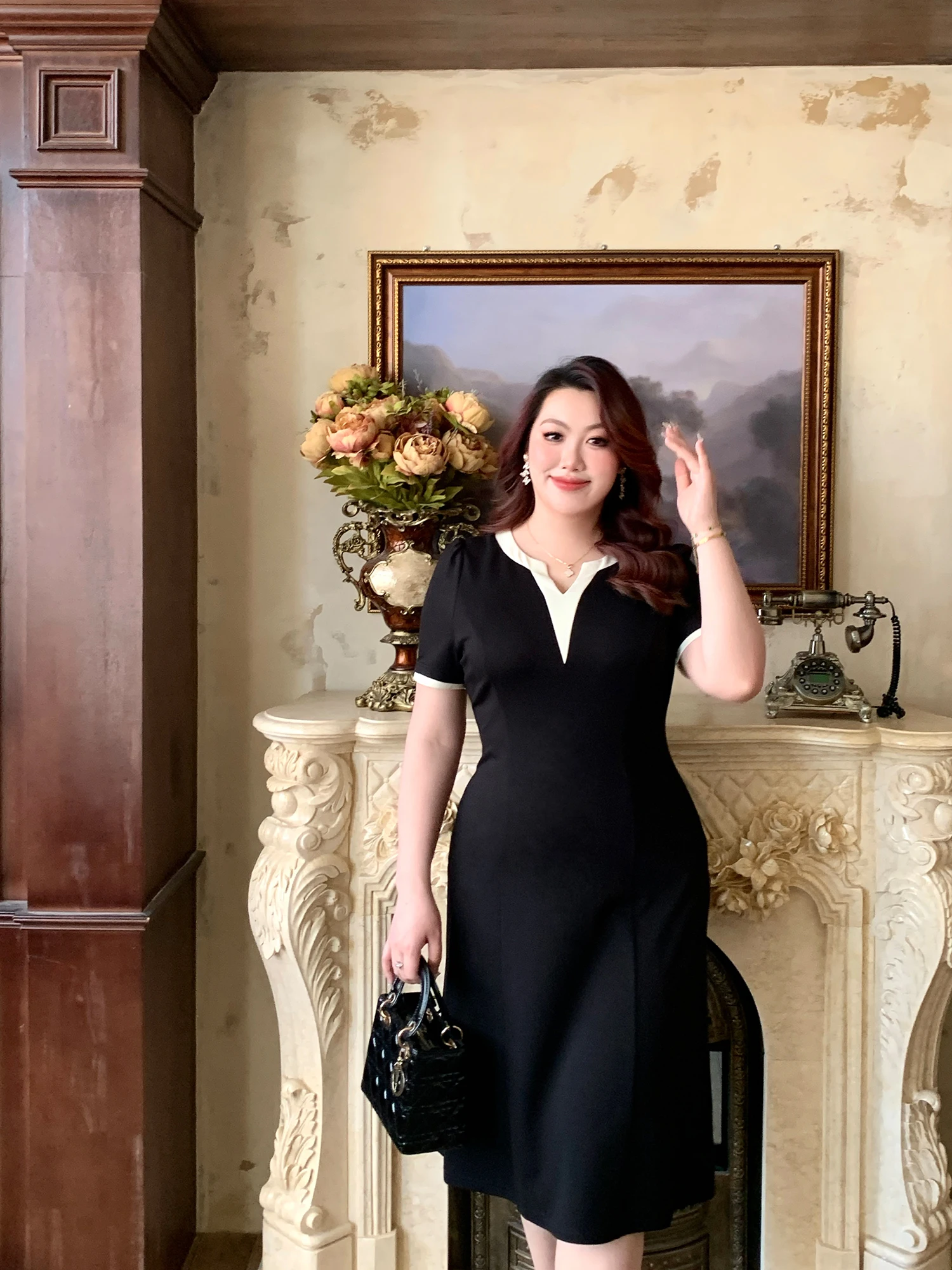 

Элегантное летнее платье GLEC больших размеров в винтажном стиле с V-образным вырезом, А-силуэтом, подчеркивающим талию, с цветовыми блоками, миди-длина, для женщин, для города и повседневной носки