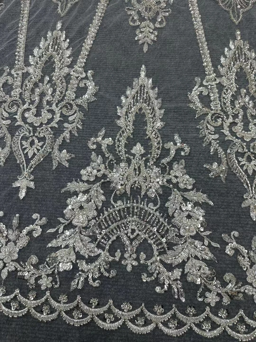 Luxurious Heavy-duty Style Monochrome 2024 New Luxurious Sequin Bead Embroidery French Tulle Lace Fabric For Wedding Dresses