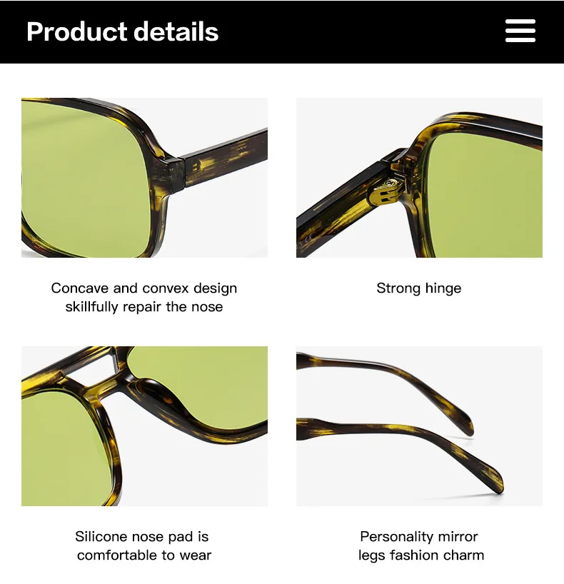 Mode gelbes Quadrat Frauen Sonnenbrille Retro Doppelbrücken großen Rahmen Sonnenbrille Frau Mode Luxus Designer Sonnenbrillen Brillen – Detail 7
