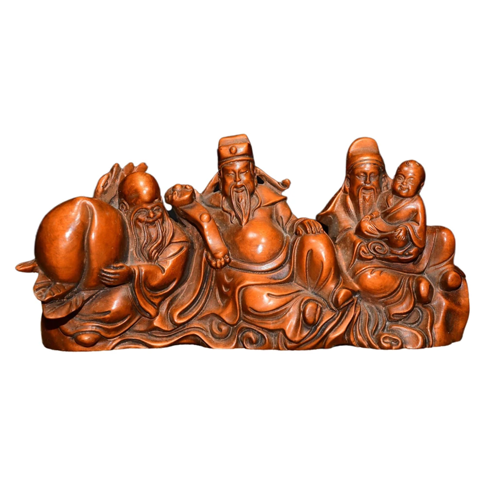 Jeu en bois Vintage Fu Lu Shou, repose-brosse sculptée, joie, abondance, harmonie, grâce, sérénité, félicité, bénédiction, Fortune, voiture cadeau