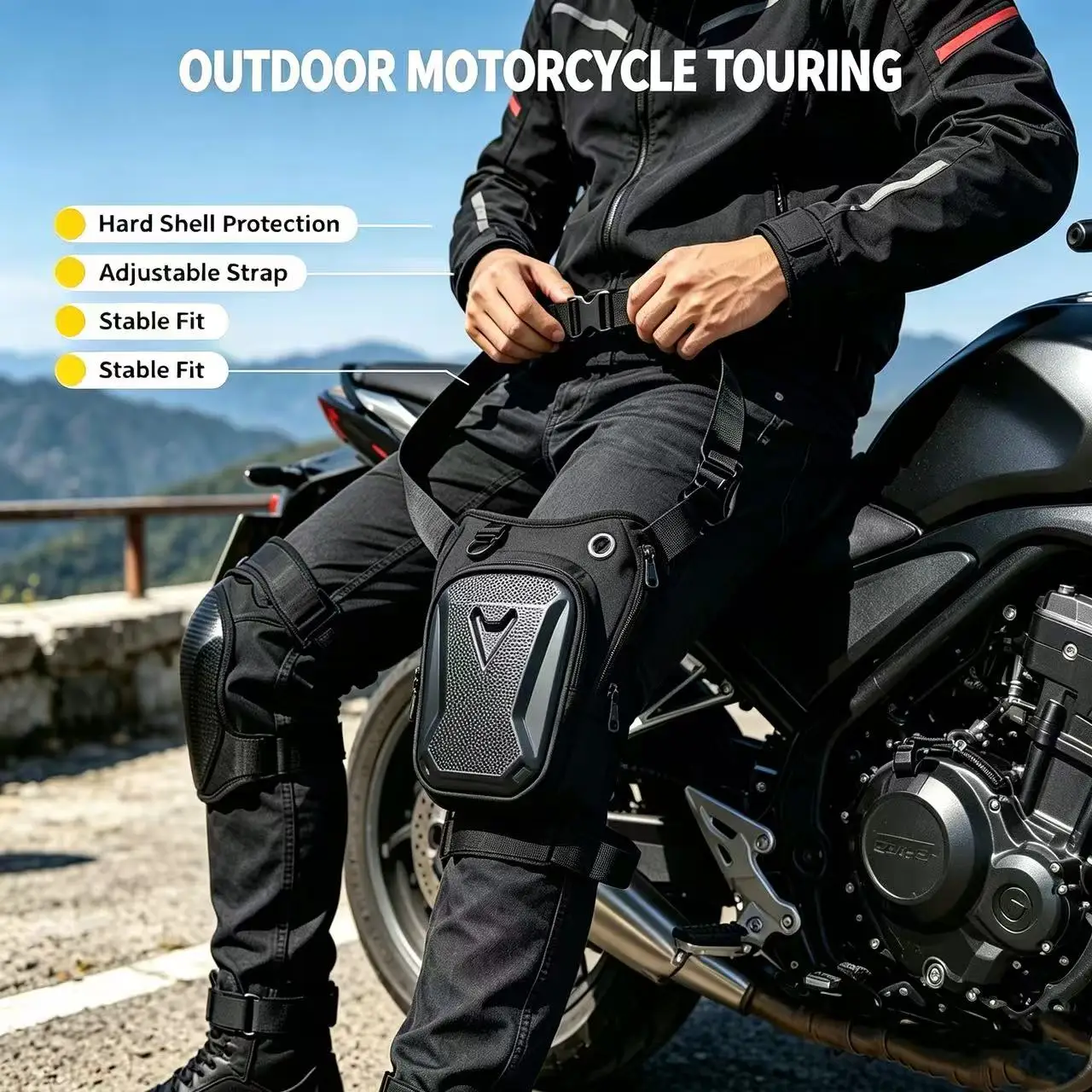 Compact Motorcycle Thigh Bag Hard Textured Shell Waterproof Riding Leg Pouch For Motorbike Outdoor Travel Small Essentials