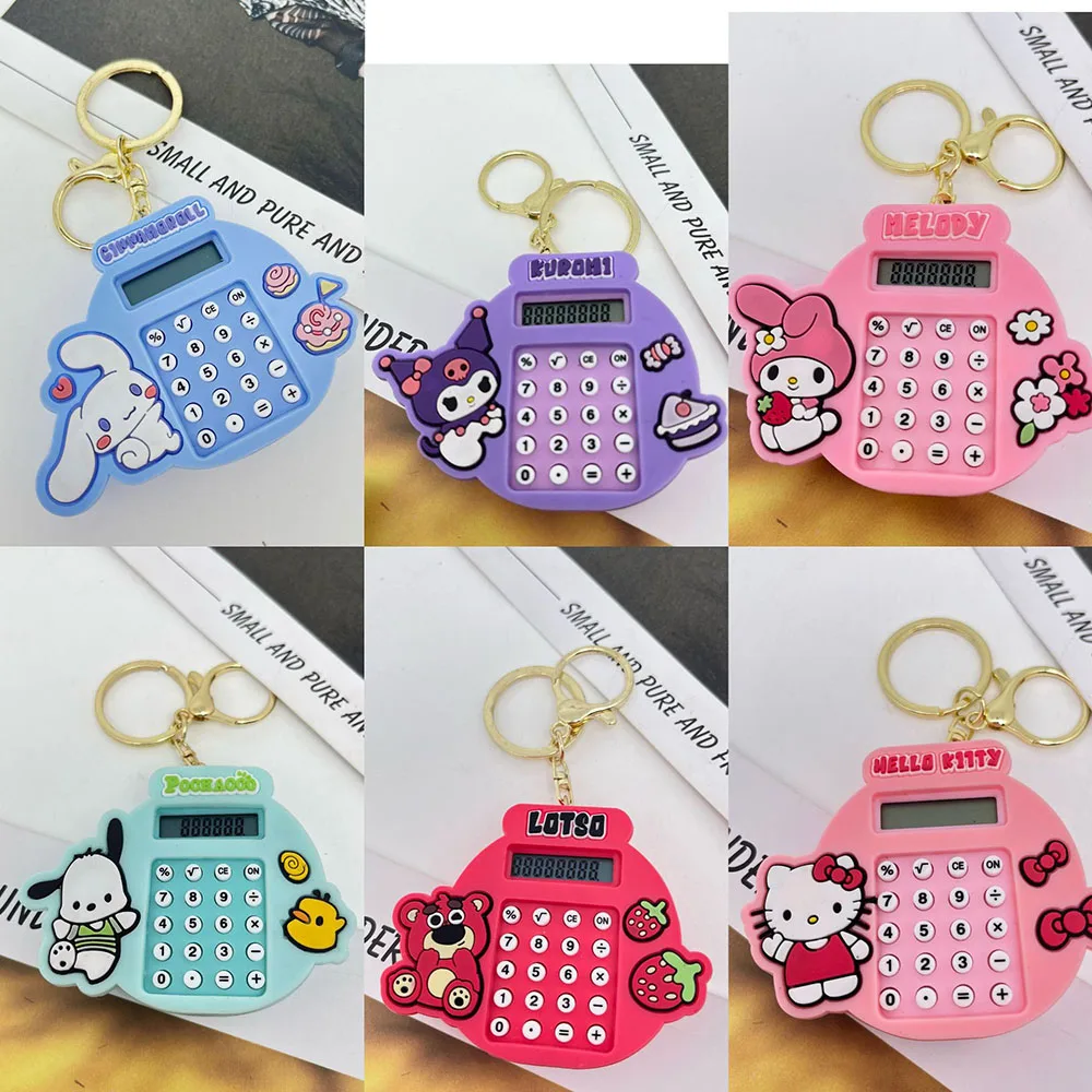 Hello Kitty Electronic Calculator Keychain Sanrio Figure Melody Cinnamoroll Kuromi Kawaii Gifts School Financial Accounting Toy