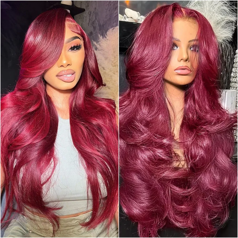 

20 30 Inch 99j Burgundy Body Wave Lace Front Wig 13X6 HD Transparent Lace Colored Frontal 100% Human Hair Wigs For Women