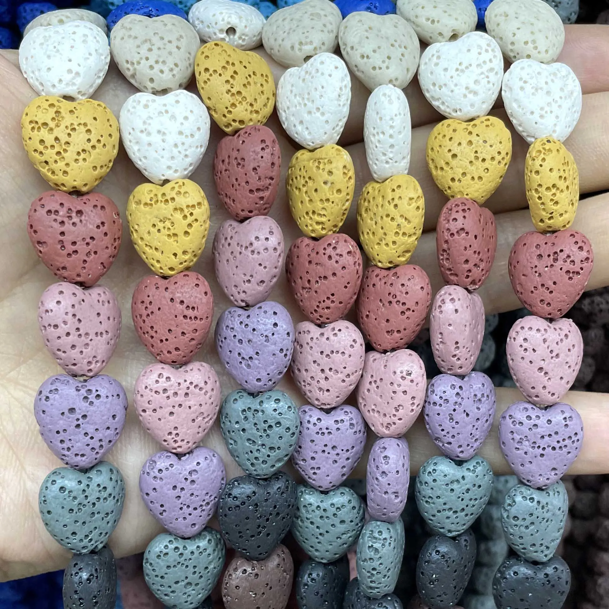 13MM 19MM Natural Volcano Lava Stone Heart Shape Loose Spacer Beads For Jewelry Making DIY Necklace Earring Accessories