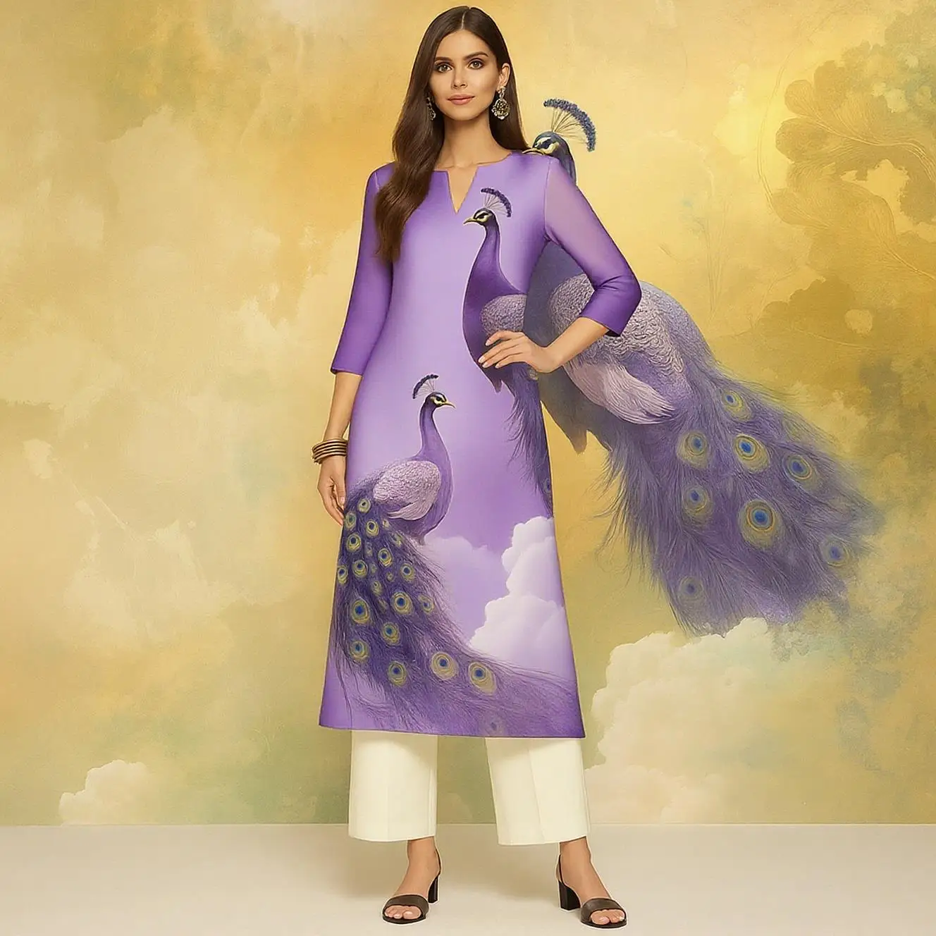 

Мусульманское женское модное и элегантное повседневное удобное платье с павлином и прямой трубкой 2026 Abito Donna Musulmana