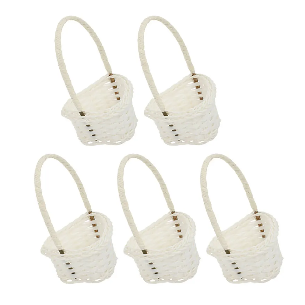 

5Pcs Handwoven Plastic Rattan Basket Small Storage Basket Pastoral Style Organizer Desktop Bathroom Kitchen Fruit Flower