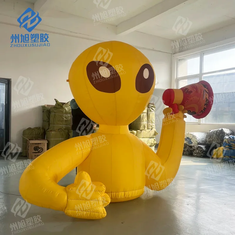 Personalize inflável alienígena amarelo dos desenhos animados alto-falante homem shopping decoração de publicidade