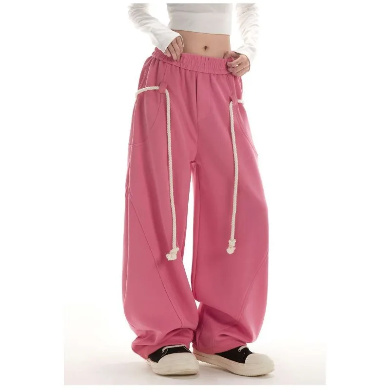 

QWEEK Y2k Baggy Woman Pink Sweatpants Autumn America Style Sports Casual Harajuku Grey Pants Korean Popular Joggers Trouser 2024