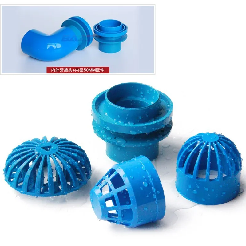 Couvercle de conduit d'air en PVC bleu, grille de ventilation ronde, capuchon respirant, protection de gouttière précieuse de poisson, maille de tuyau d'eau, raccords de tuyau filtrants