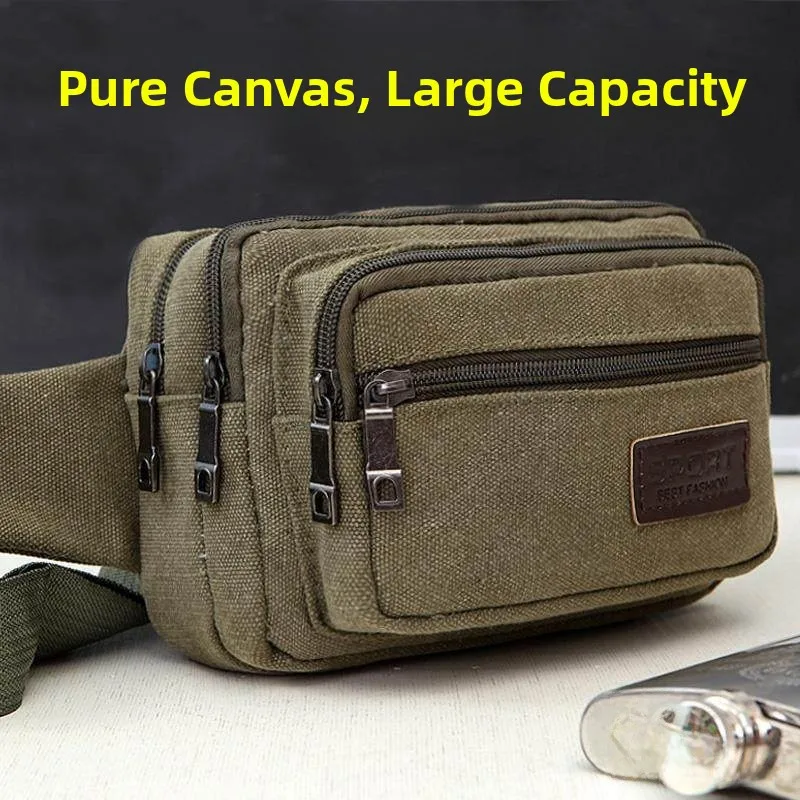 large-capacity-canvas-fanny-pack-men's-worksite-sports-phone-bag-multi-layer-chest-bag-for-men-and-women-casual-leisure-bag