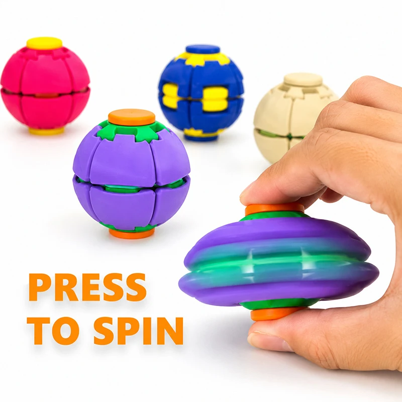 New Press-to-Spin Fidget Ball One Click Deform Spinner Ball Smooth Rotating Stress Relief Sensory Toy for Relaxation