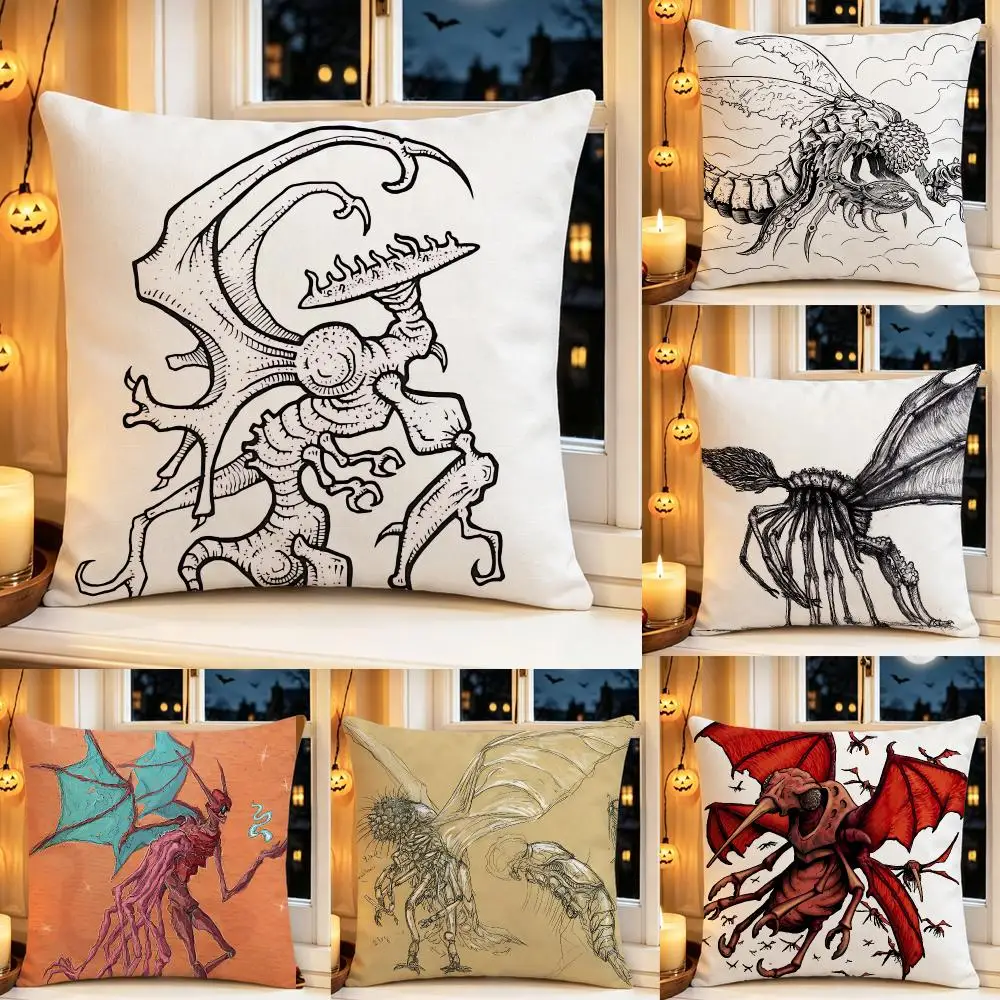 Creature Mi-Go Cushion Cover Pillow Short Plush Scary Creepy Cushion for Living Room Sofa Halloween Holiday Gift