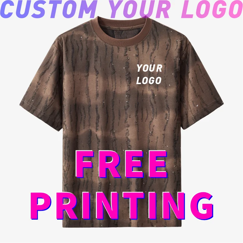 Custom T-shirt free print logo images vintage Distressed Short sleeves clothes cultural shirts men's women's Casual Tear tee