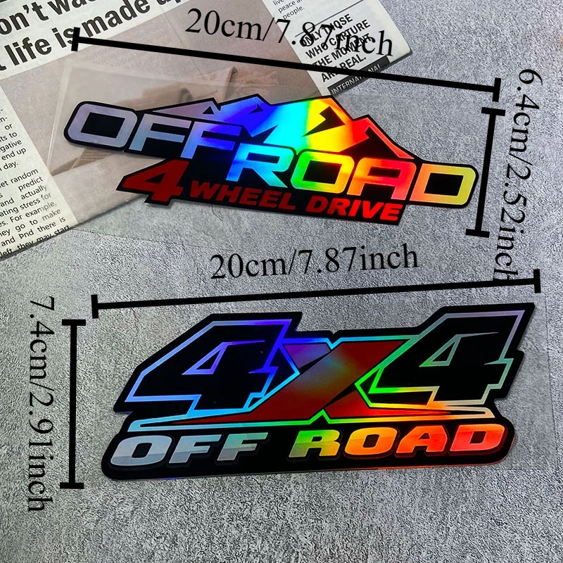1 calcomanía láser todoterreno 4X4: pegatina de vinilo impermeable, diseño de arco iris vivo para decoraciones de camiones, motocicletas y vehículos,