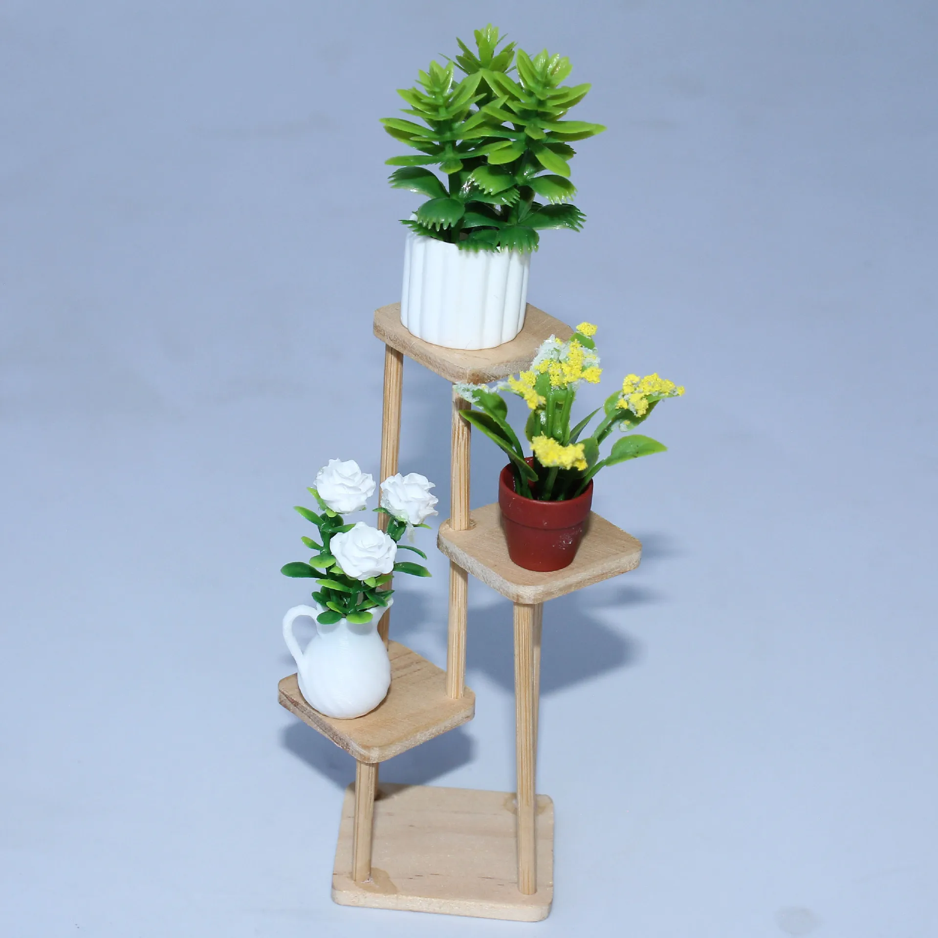 1set Mini Flower Stand Set Wooden Shelving Potted Plants Wooden Display Rack Multi-Tier Display Decorations Home Decor Crafts