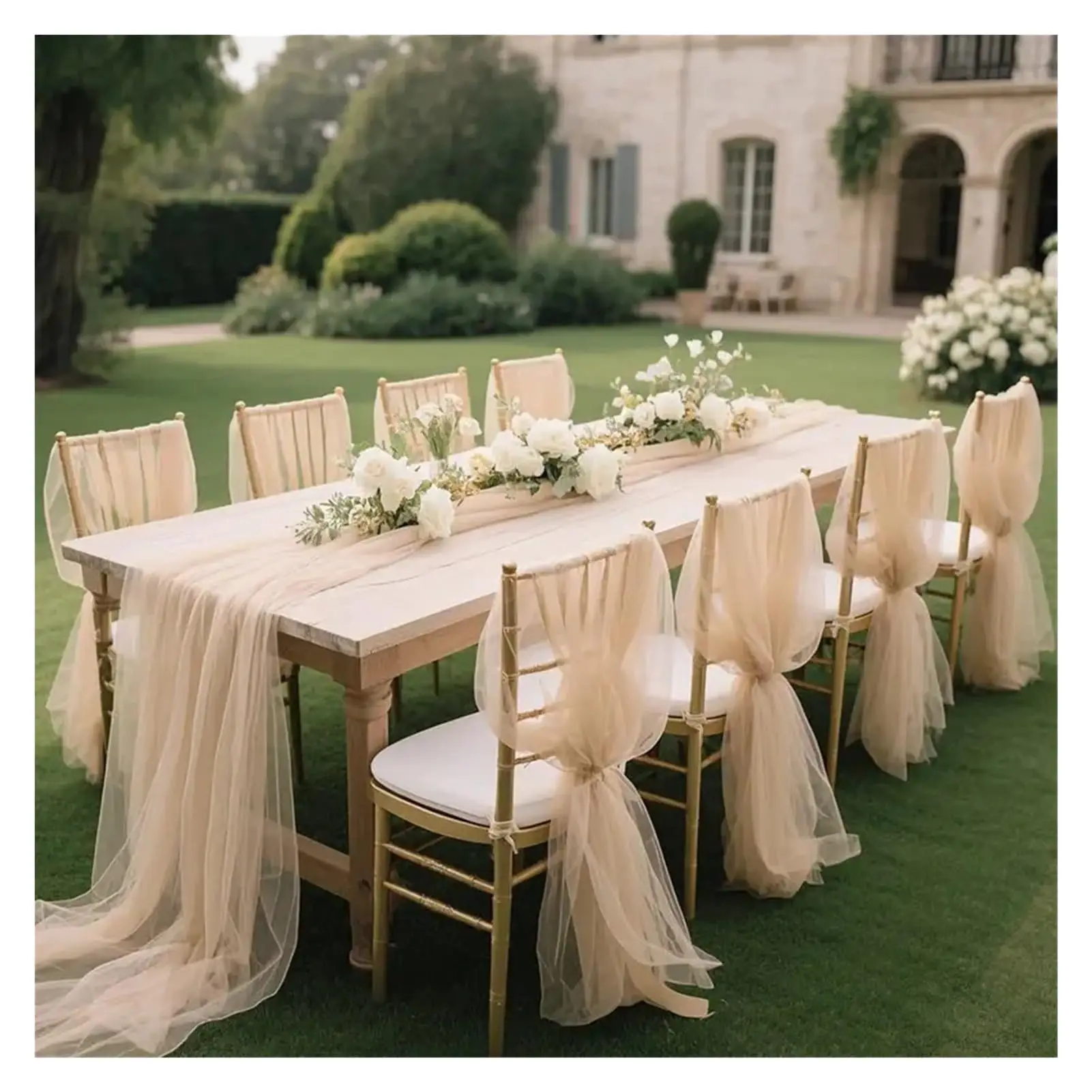 10/50 pièces 75x200cm Nœuds de chaise en tulle pour mariage, décorations d'allée pour cérémonie, réception, banquet, décoration extérieure