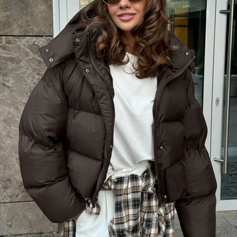 HKSH 2025 冬新作 レディース 中綿ジャケット フード付き ジップボタン 無地 多用途 エレガント カジュアル 暖かい パデッドコート HK14919