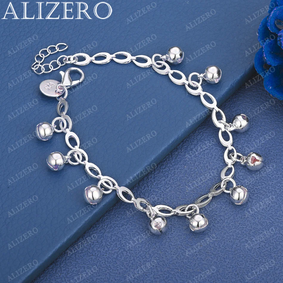 ALIZERO 925 Sterling Silver Bell Beads Bracelet Chain Fashion Wedding Engagement Party Jewelry Girl Cute Accessories