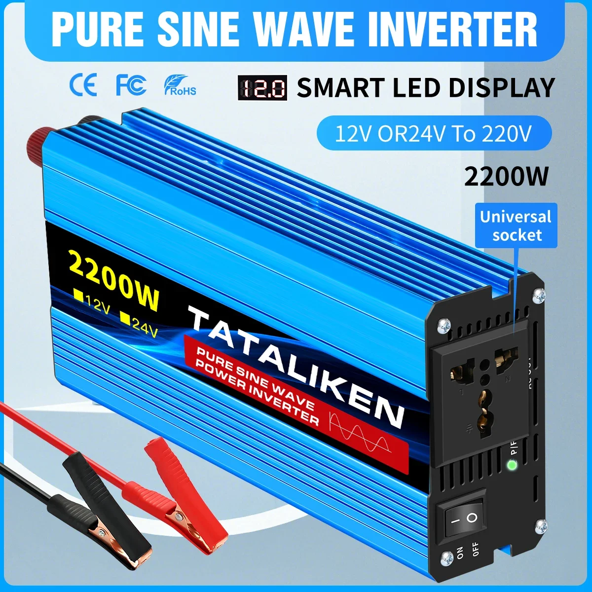 1600W 2200W 3000W 4000W 5000W 6000W 7000W 8000W Inverter Pure Sine Wave DC 12V to 220V Power Inverter Solar Inverter for Cars