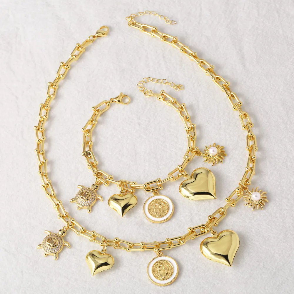 

FLOLA Gold Plated San Benito Turtle Necklaces for Women U Shape Clavicle Chain Heart Necklaces Chokers Chunky Jewelry nkea048