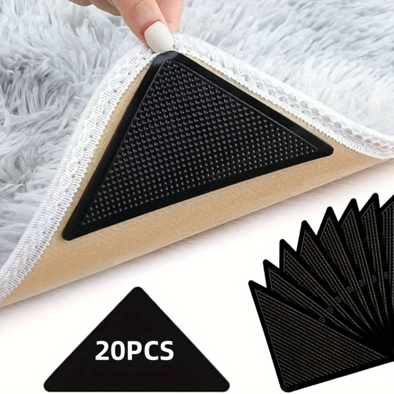 

20 Pcs Anti-Skid Rug Grippers - Reusable Washable Adhesive Tape - Dual-Sided Rug Pad for Hardwood Floors & Tiles - Corner Rug St