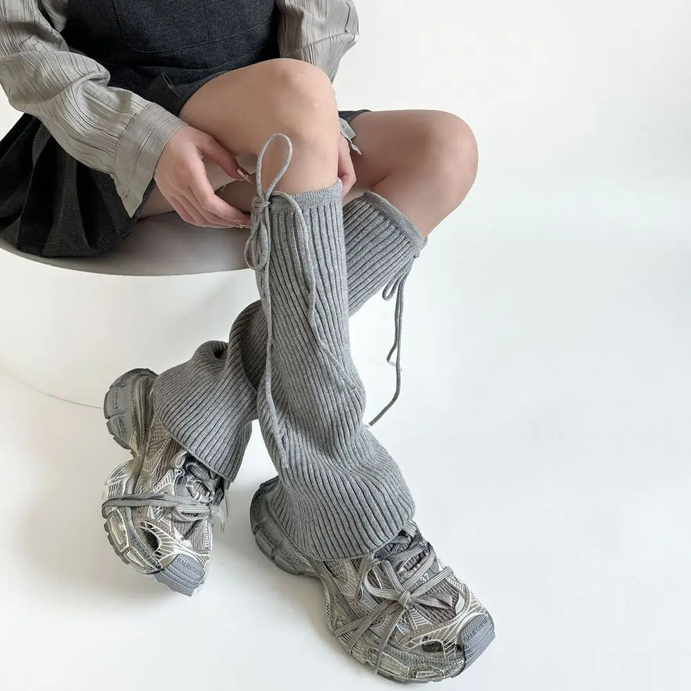 

Pile Socks Lace Up Bowknot Leg Cover Sweet Elastic Lolita Boots Cover Warm Y2K Women Leg Warmers Student