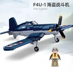 550PCS WW2 F4U-1 Pirate Fighter Model Bricks Soldiers Pacific Storm Air Force Building Blocks Educational Toys for Children