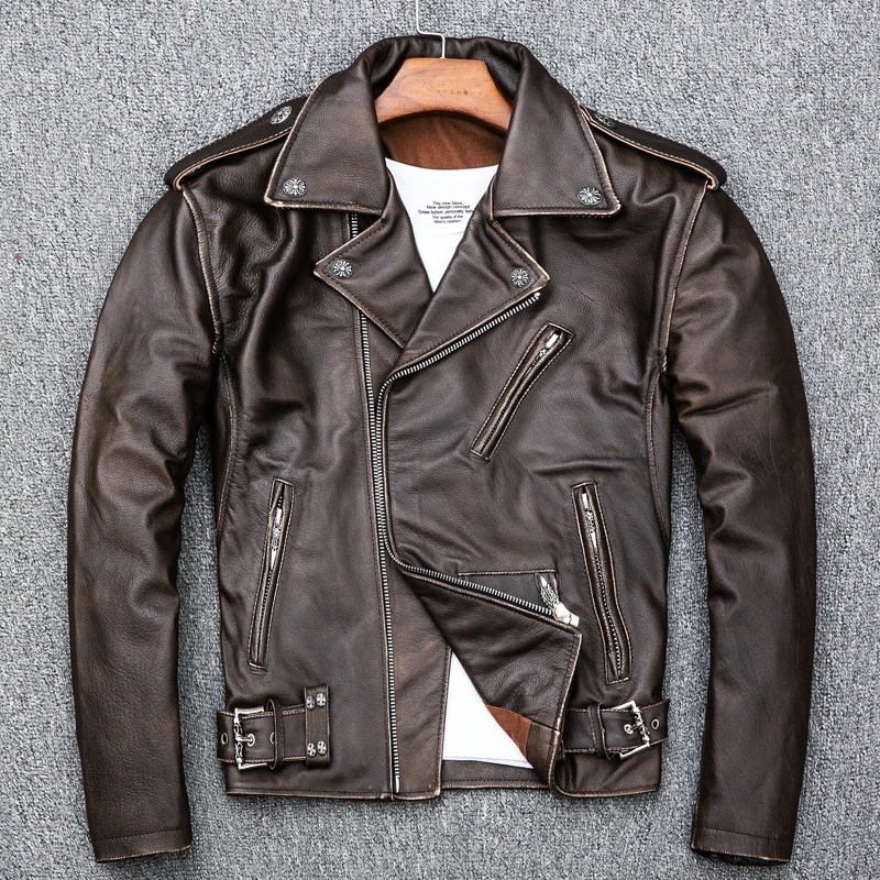 

Real Cow Leather Jacket Men Vintage Genuine Leather Jackets Spring Fall Motorcycle Cowhide Chaqueta Cuero Hombre