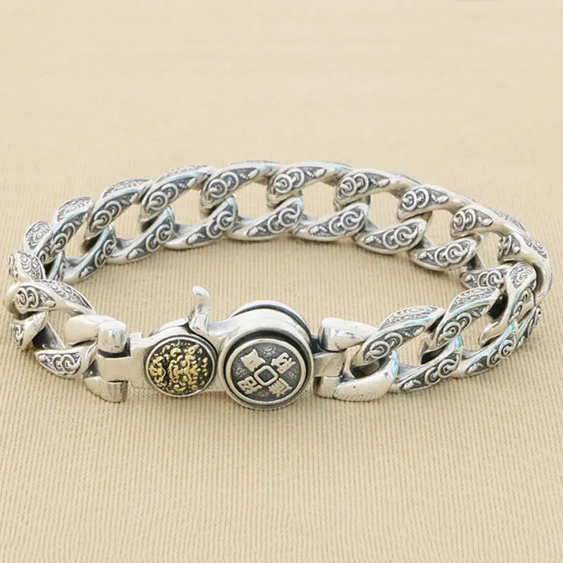 S925 Silver Pixiu Bracelet for Men Pure Silver Lucky Lobster Button Retro Trendy Men's Dominant Single Personality Versatile Bra