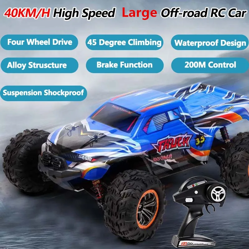 Alloy Frame 4WD 40KM/H Large Off-road RC Car 45 Degree Climbing Waterproof Design Full Ratio Steer Brake 200M RC Buggy Model Toy