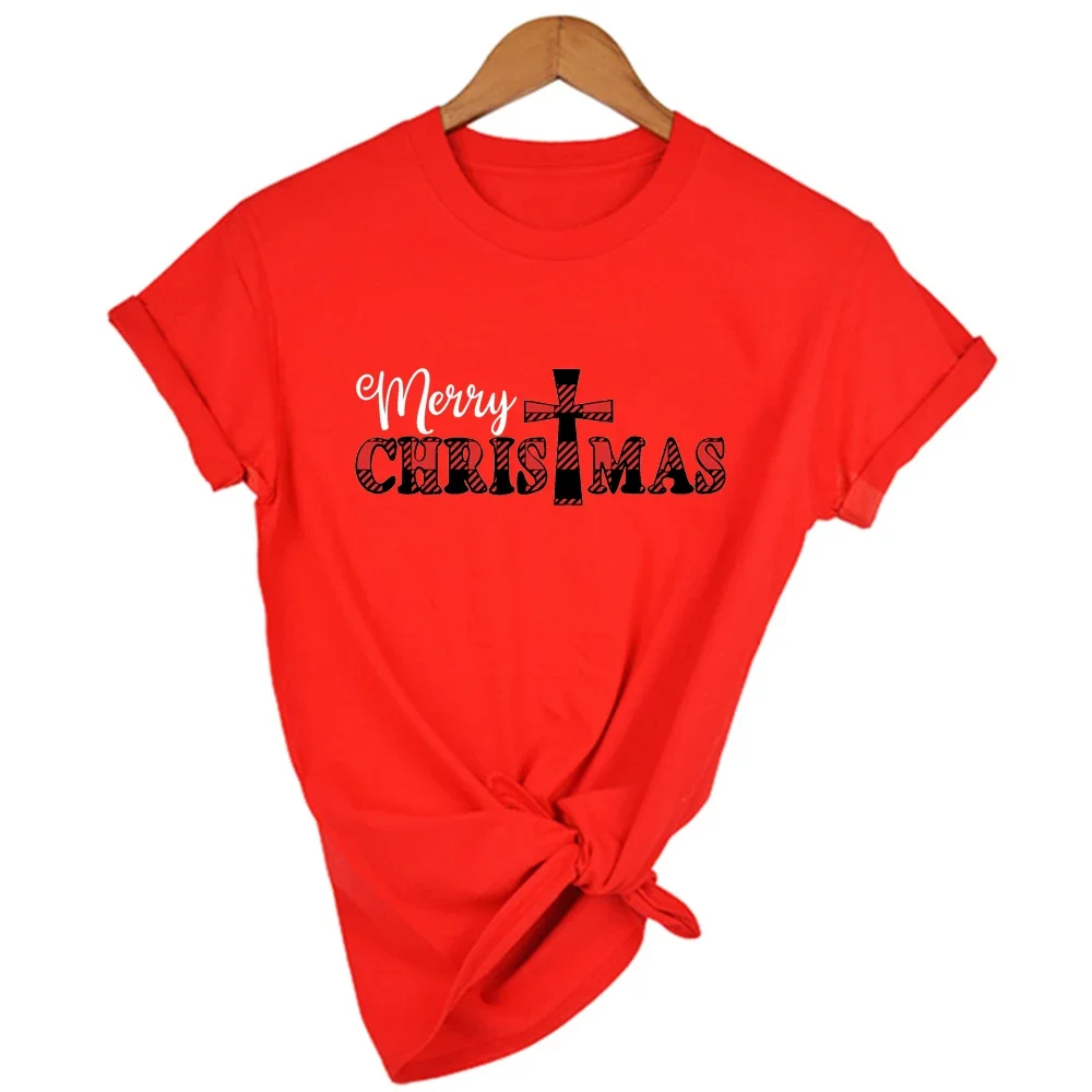 Women Graphic T Shirt Christmas Christian  Cross Jesus Believe Aesthetic Harajuku T-shirt Xmas Gift Tees Tops Camisetas Mujer