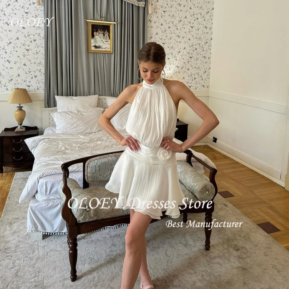 

OLOEY Elegant Ivory A-Line Evening Dress Halter Ruffle Draped Formal Party Gown Sleeveless Customized Dresses