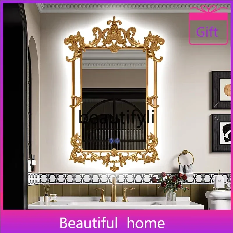 zq1French retro bathroom sink smart bathroom mirror wall hanging American court carved high-end fireplace decorative mirror