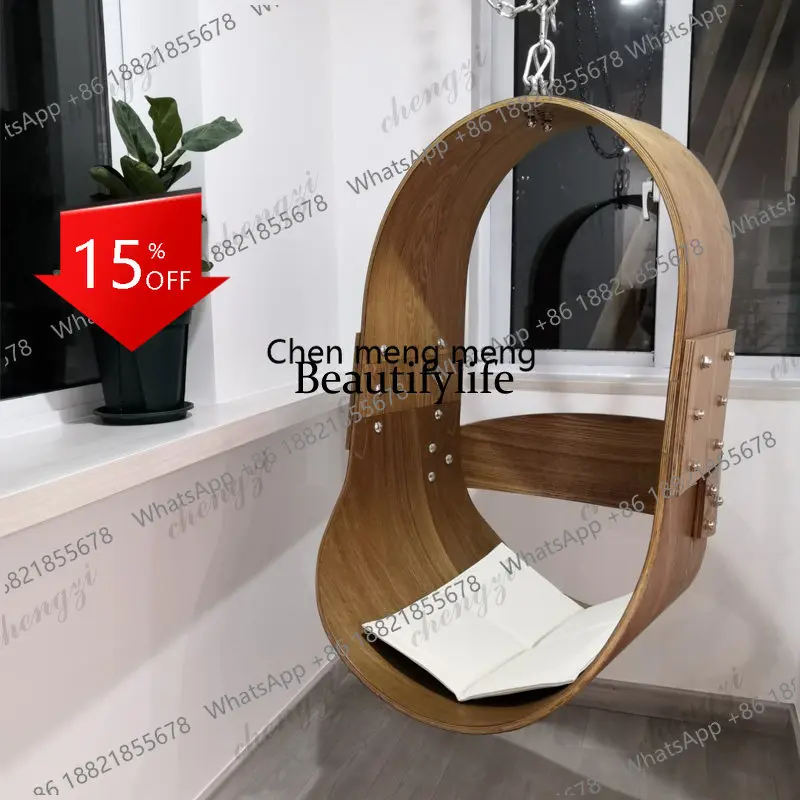 03 Indoor Cradle Chair Swing Balcony Wooden Hanging Chair Household Small Nordic Creative Hanging Basket